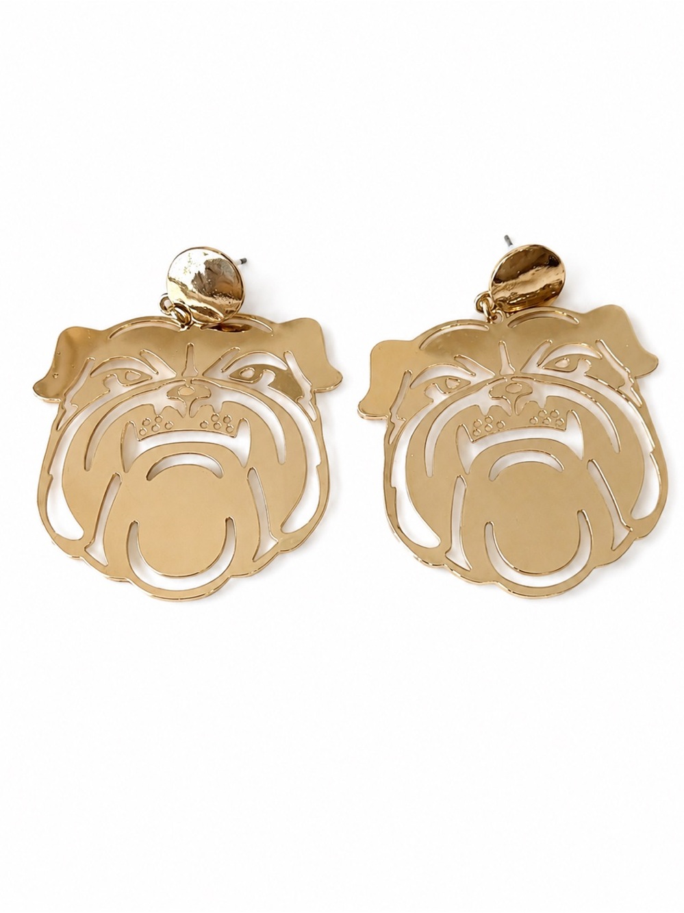 Gold Bulldog Statement Earrings Dog Lover Jewelry Bulldog Mascot Earrings